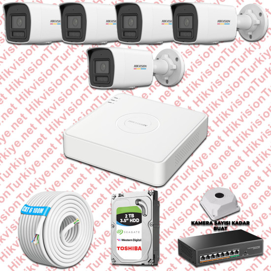 Hikvision 05 İp Güvenlik Kamerası Seti 4mp Colorvu Hibrit